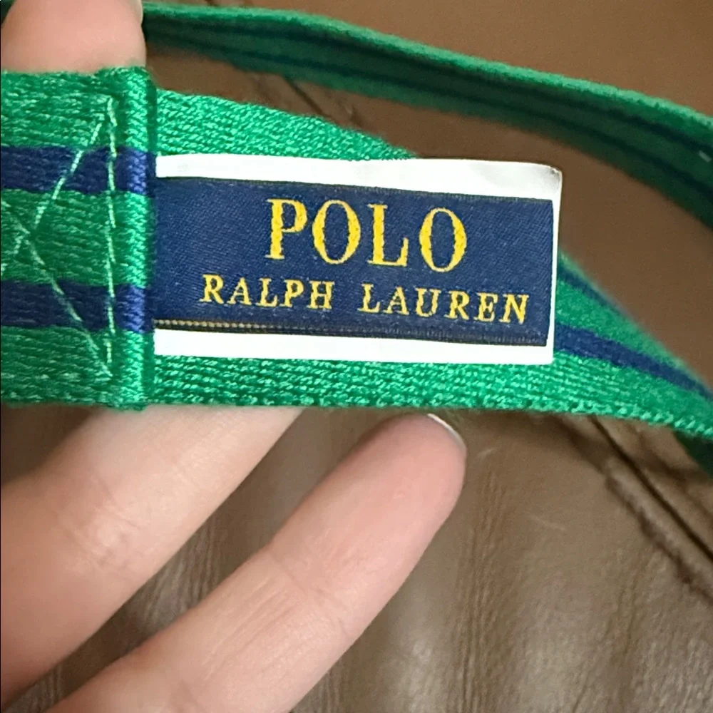 Ralph Lauren Green and Blue Striped Fabric Belt with Navy Label - Picture 2 of 4
